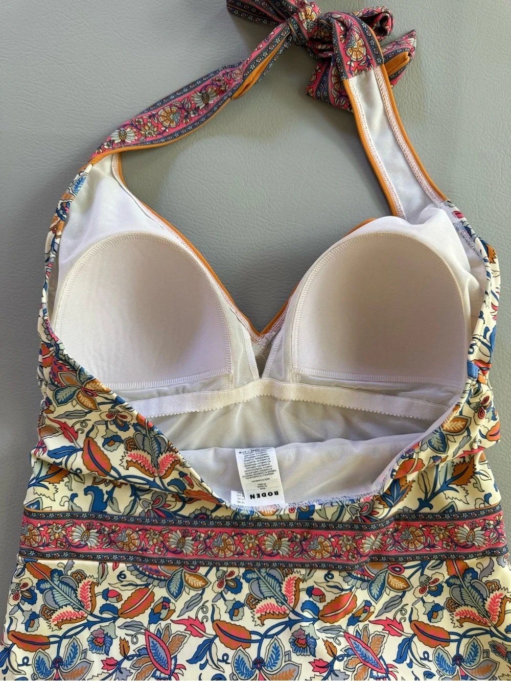 Boden Kefalonia Halterneck Swimsuit Coral Paisley Vine Women Sz 14 Long 14L US